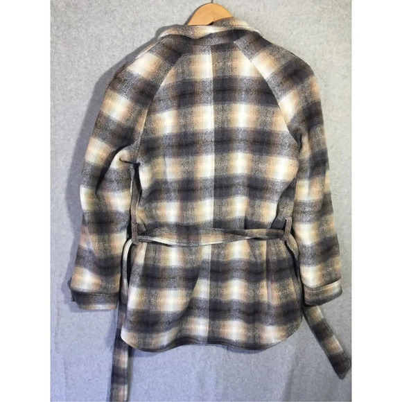 Womens Joie Coat Jacket Plaid Thick Wool Blend Tie Waist Pea Coat Winter Fashion - Picture 7 of 7